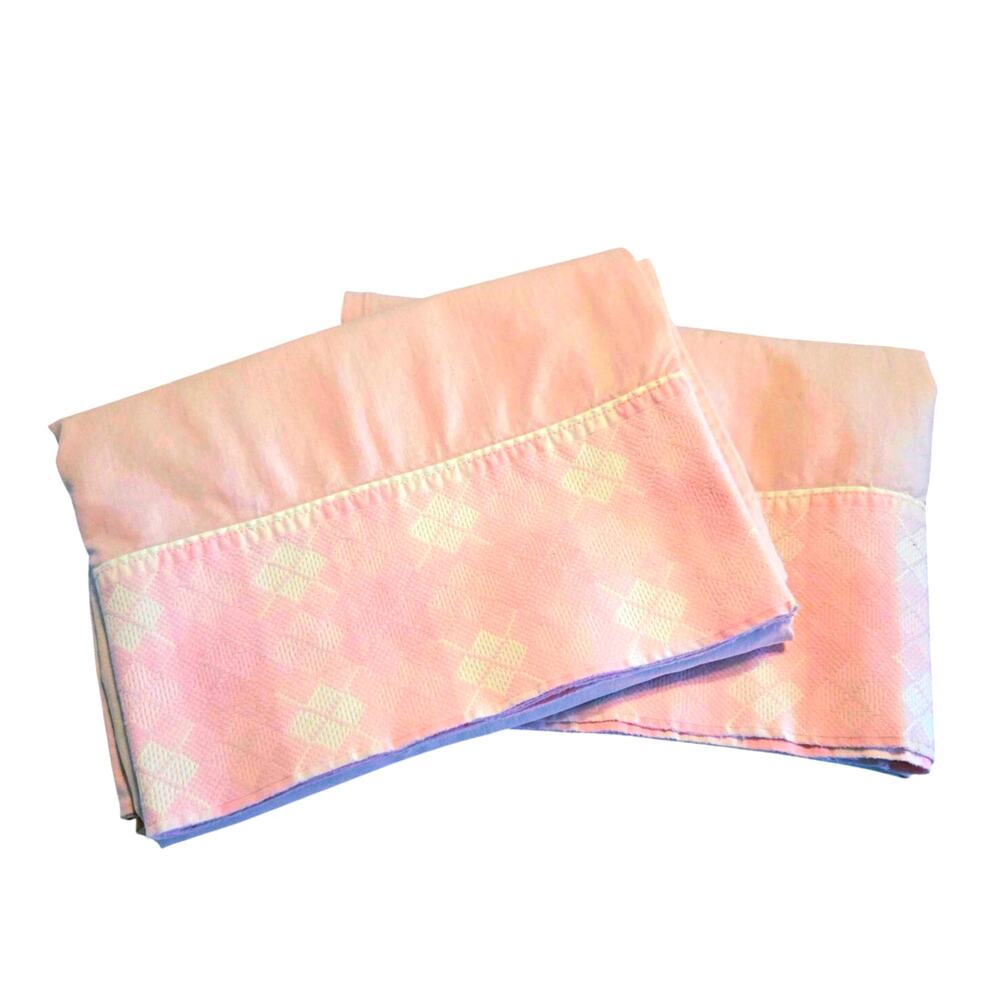 Charming Vintage Dan River Pink Plaid Fine Muslin Pillowcase Set Feminine